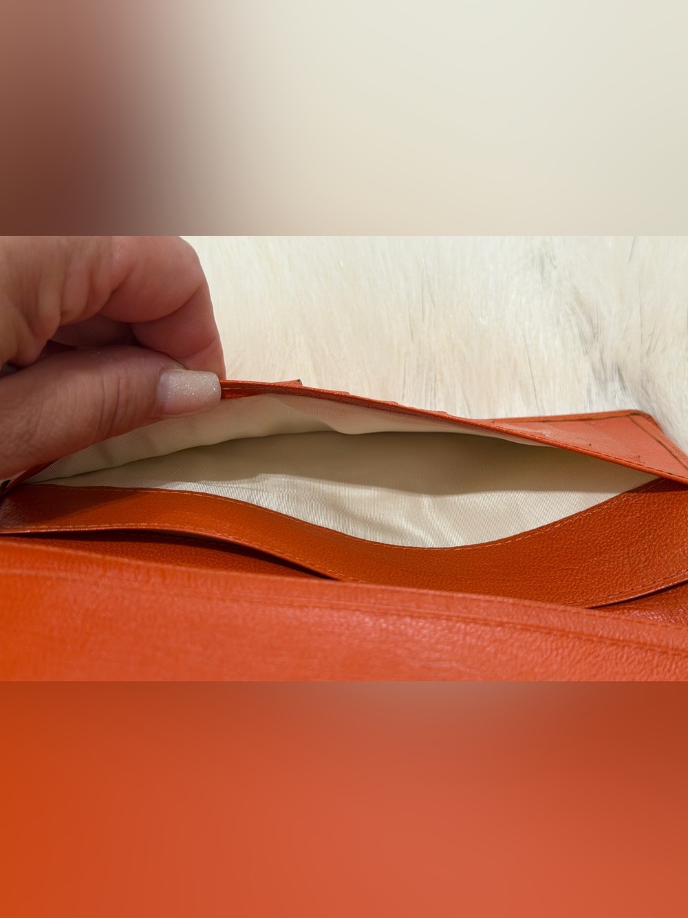 CHANEL Orange Calfskin Leather Bi Fold Long Slim Wallet W/ AUTHENTICITY CARD EUC - Picture 8 of 16